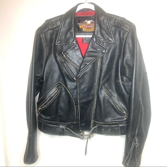 Harley Davison embroidered moto leather jacket women’s Large stunning rare - Picture 1 of 11